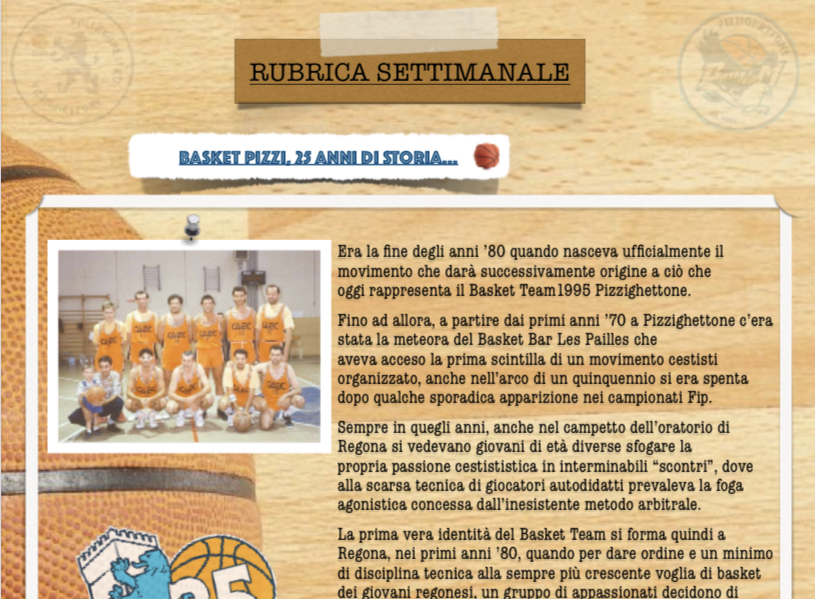 Basket Team Pizzighettone LA RUBRICA 1^ PUNTATA Basket Team 1995